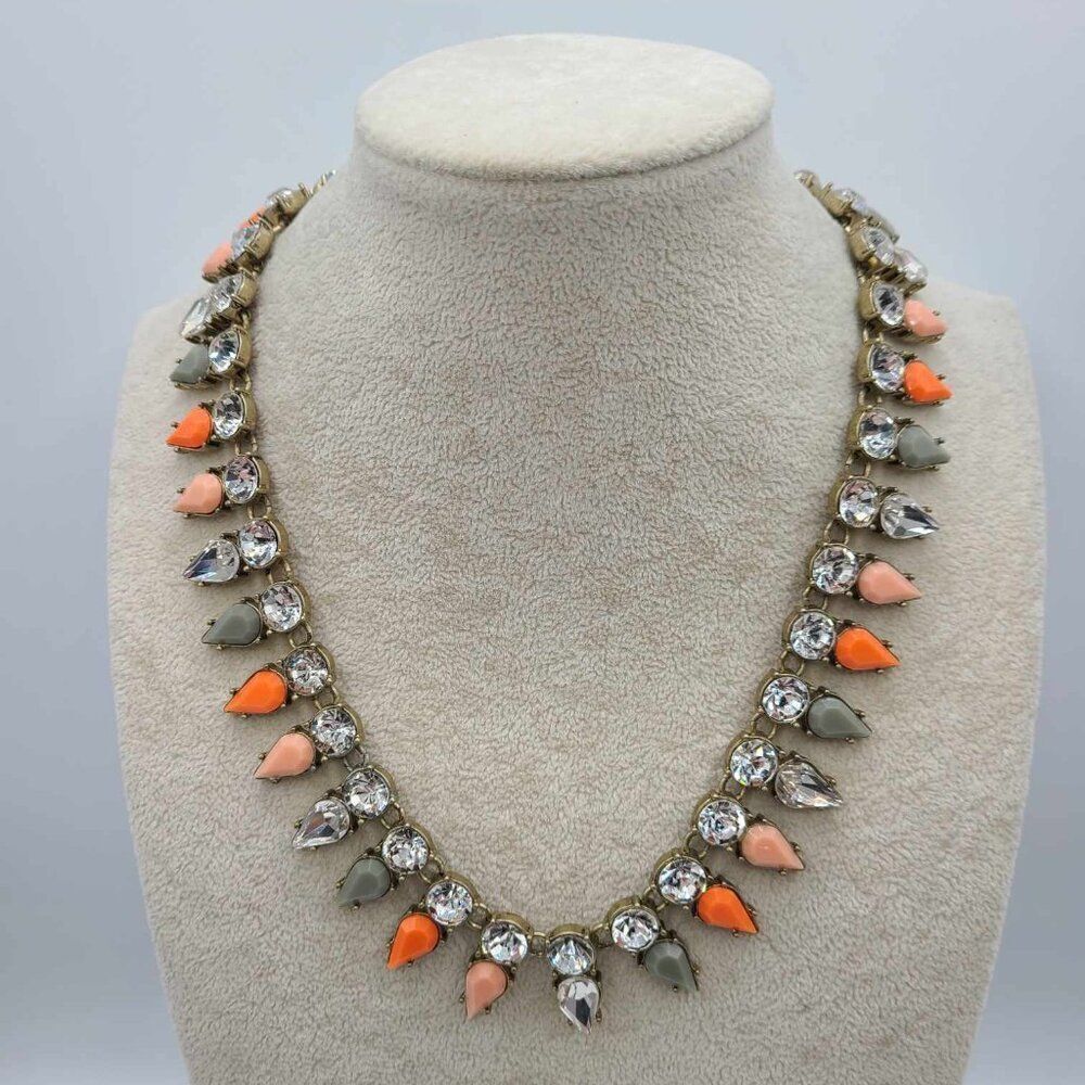 J Crew Pink Gray Resin Clear Crystal Chunky Vintage Necklace